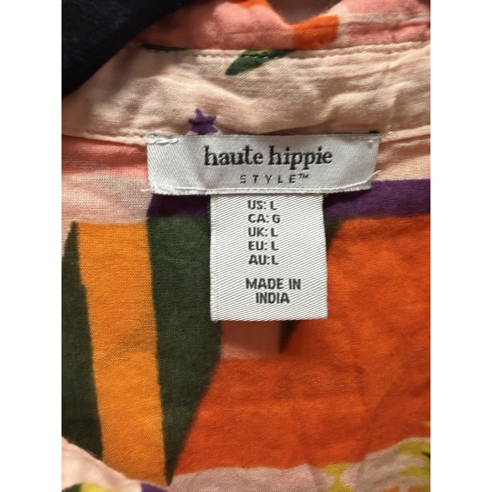Haute Hippie Colorful Bohemian Long Sleeve Tropical Button Blouse Shirt Sz Large - Picture 3 of 5